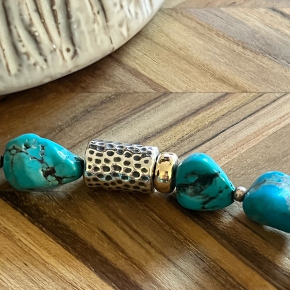 Chunky Turquoise Nugget and Silver Beaded Necklace - Picture 2 of 4
